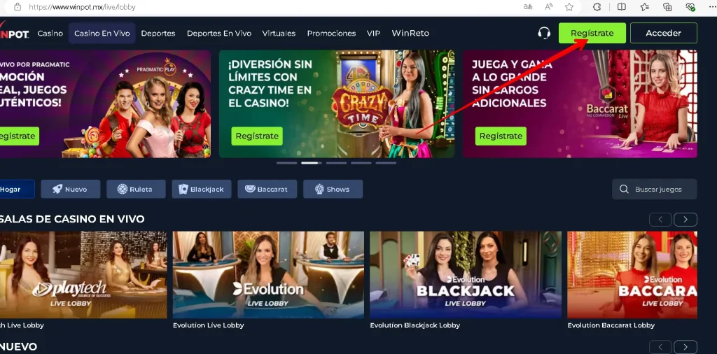 Registro en Casino Winpot